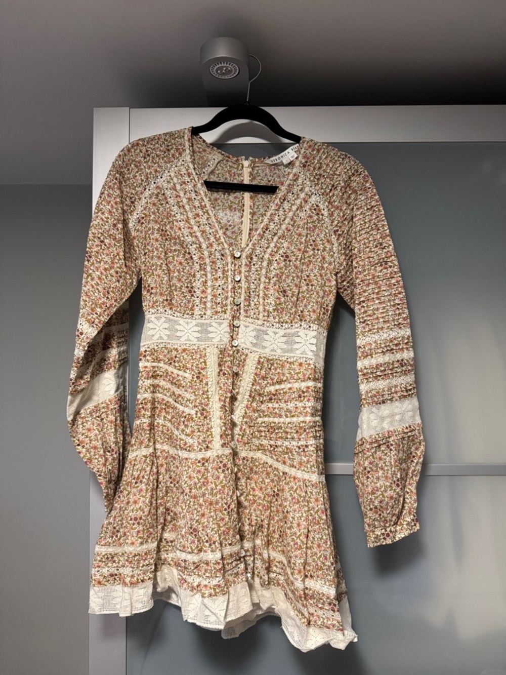 Veronica Beard Cream Floral Long-Sleeve Dress